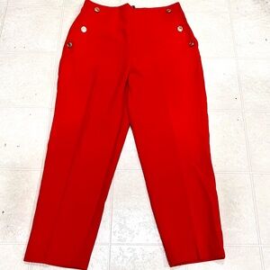 NEW ZARA High Waisted Gold Buttoned Straight Leg Pants Red Women's Size XL NWT
